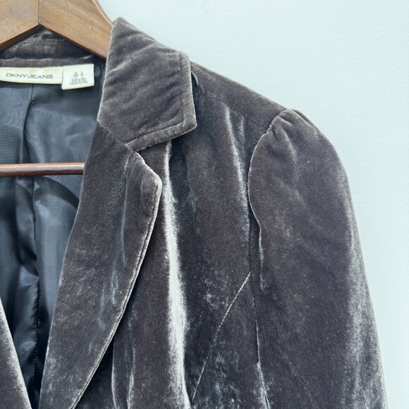 DKNY Jeans Brown Velvet Blazer Lace Trim Womens Y2K Whimsigoth Feminine - S - Picture 3 of 6